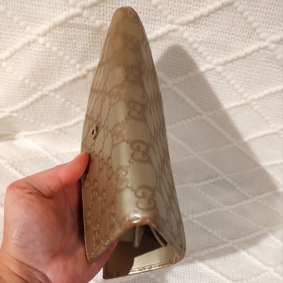 Gucci GUC Gold Brown Biege Leather Lovely Heart GG Pattern Long Wallet (W90) - Picture 6 of 15